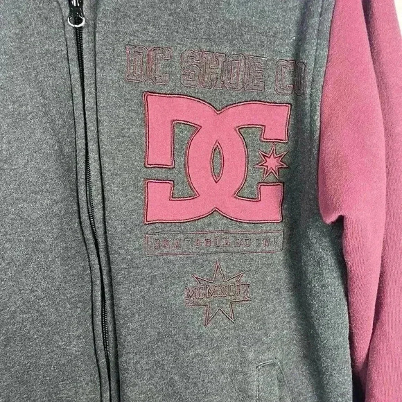 DC Shoes Varsity Bomber Jacket Mens  Small Gray Maroon Full Zip Casual - Picture 2 of 7
